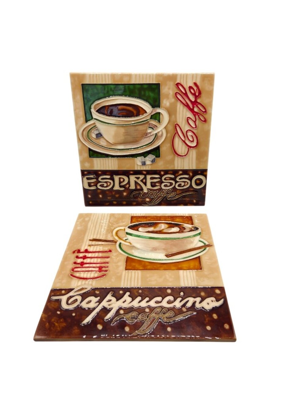Espresso Cappuccino Cafe Wall Art Ceramic Tile Set Coffee Themed Tiles